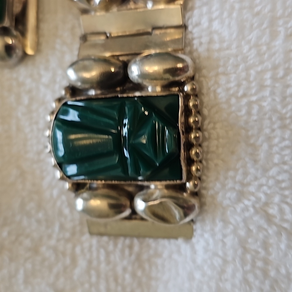 Vintage taxco and jade braclet and earings - Picture 5 of 11